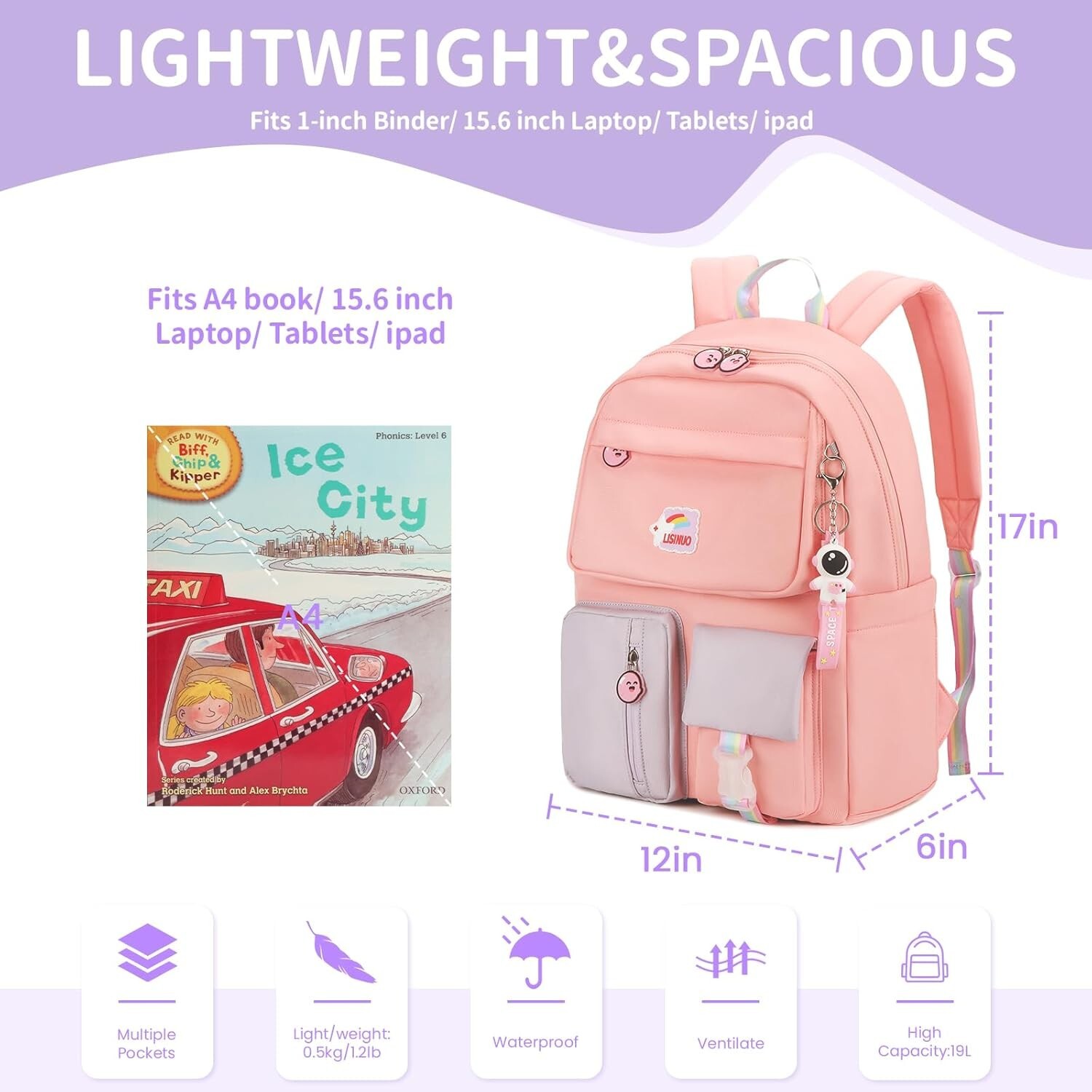 Kids Girls Backpack Back to School 17in Large and Durable Cute Pink