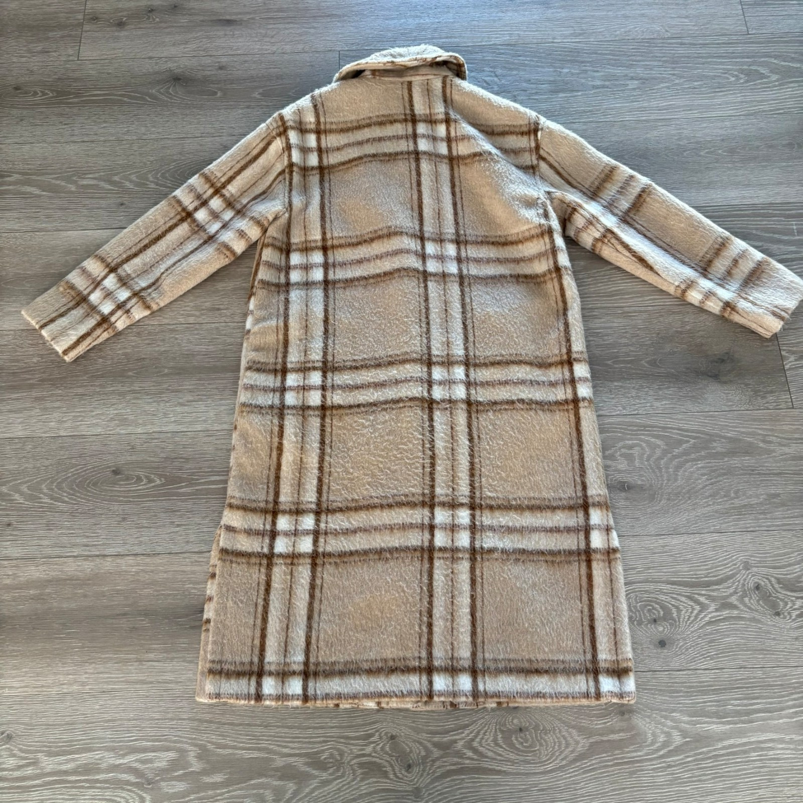 Old Navy Womens Beige White Plaid Button-Front Classic Winter Overcoat Size M