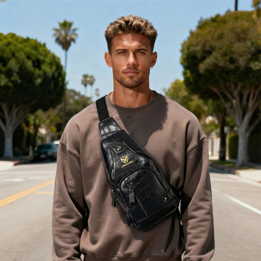 Mens Sling Backpack Cowhide Genuine Leather Chest Crossbody Shoulder Bag New