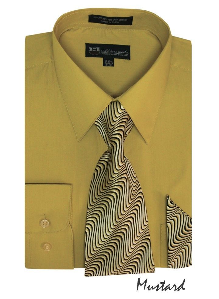 Men’s Cotton Blend Classic Dress Shirt with Tie and Handkerchief 25 colors SG21A