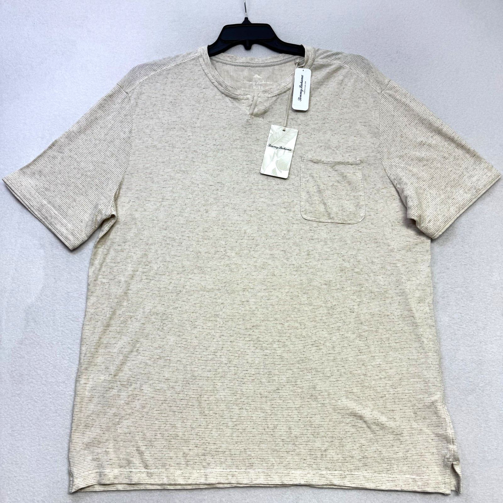 Tommy Bahama Mens Palmetto Dunes Henley Shirt XL Natural Linen Cotton Blend NWT