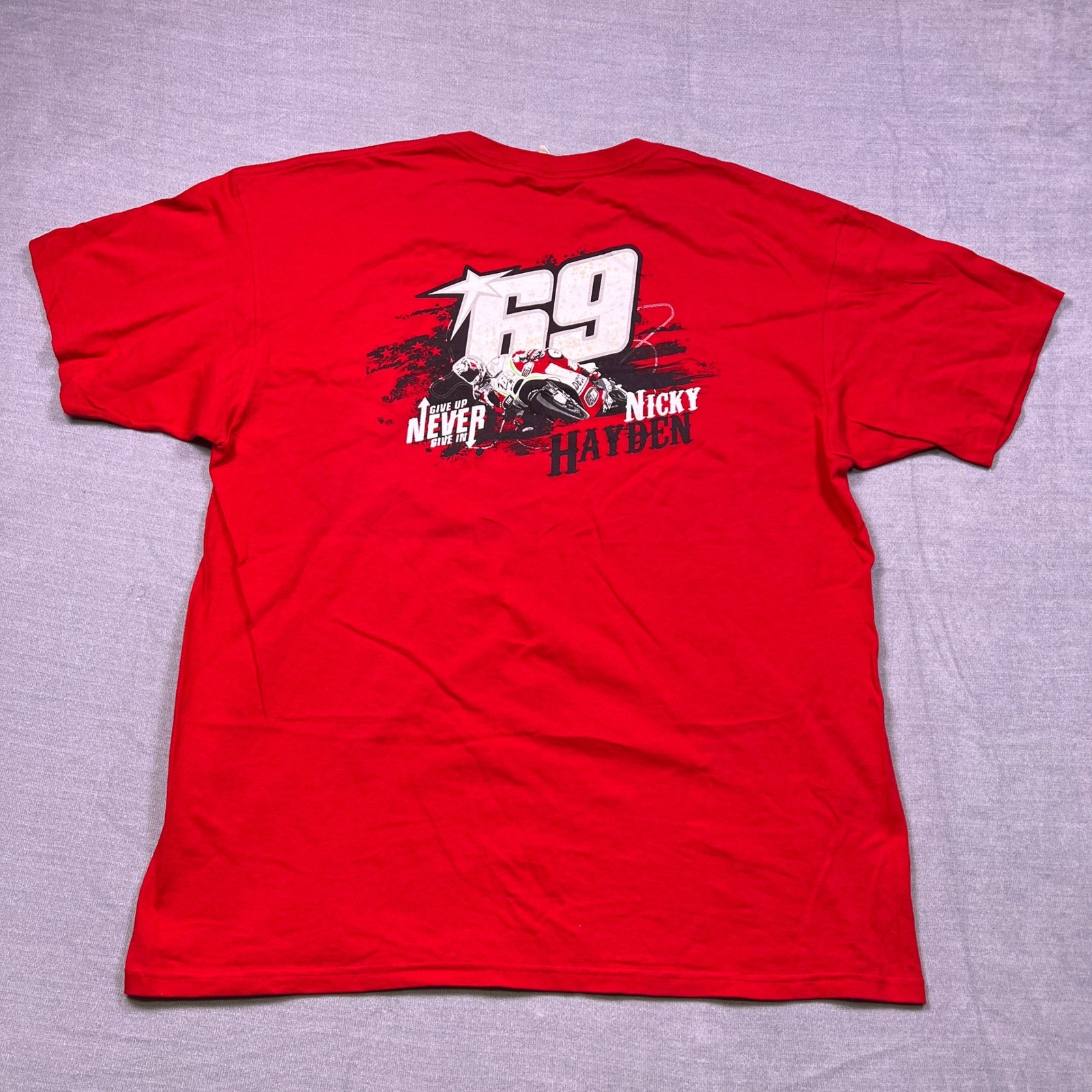 Nicky Hayden 69 SIGNED Red Graphic T Shirt Men’s 2X Anvil Pre Shrunk
