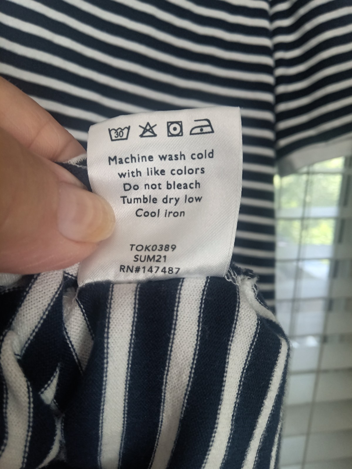 Draper James Navy White Striped V-Neck Button Short Sleeve Cotton T-Shirt Size L