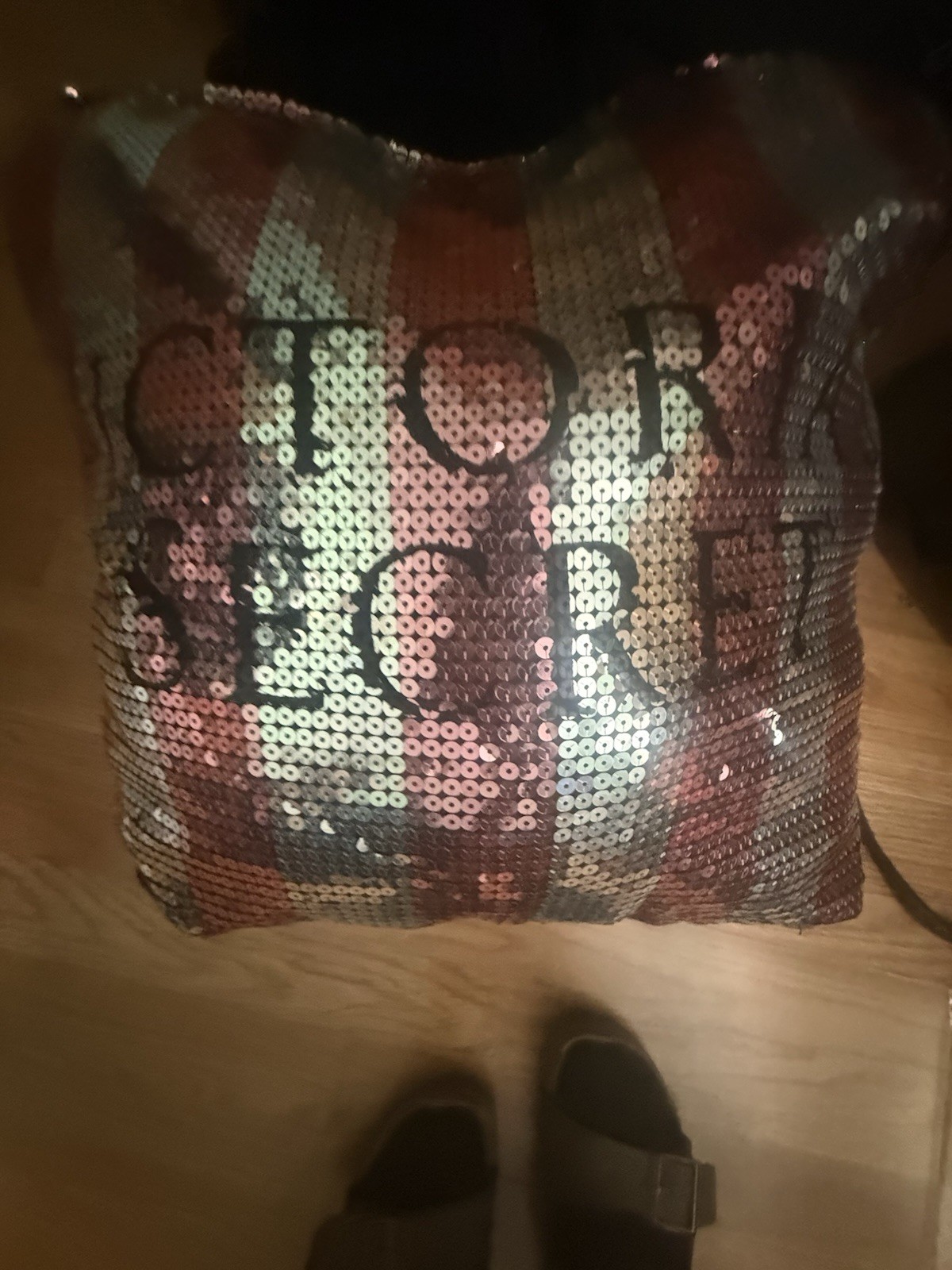 Victoria’s Secret Multicolor Sequin Plaid Zip Clutch with Logo Accents