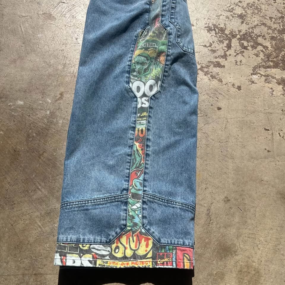 Swindler MF DOOM Jeans 32 x 30 JNCO Style Baggy Skater Embroidered Wide Denim