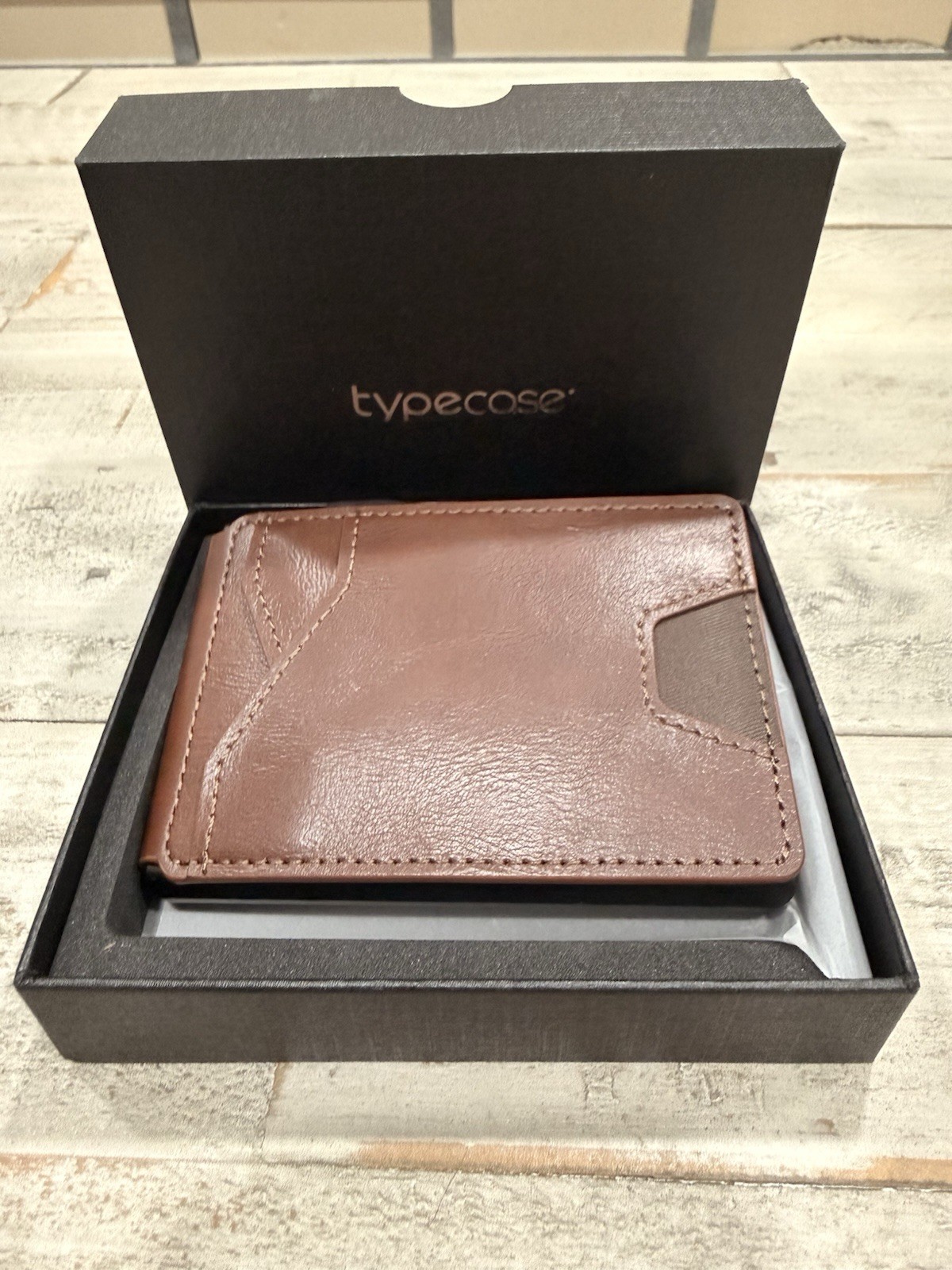 typecase Brown Slim Fold Wallet Money Clip ID Window Solid for Men