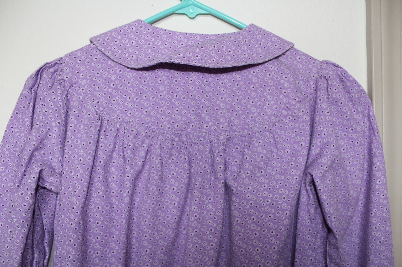 Handmade Vtg 70s Muumuu Dress Purple Cotton Floral Peter Pan Collar Lavendar XS
