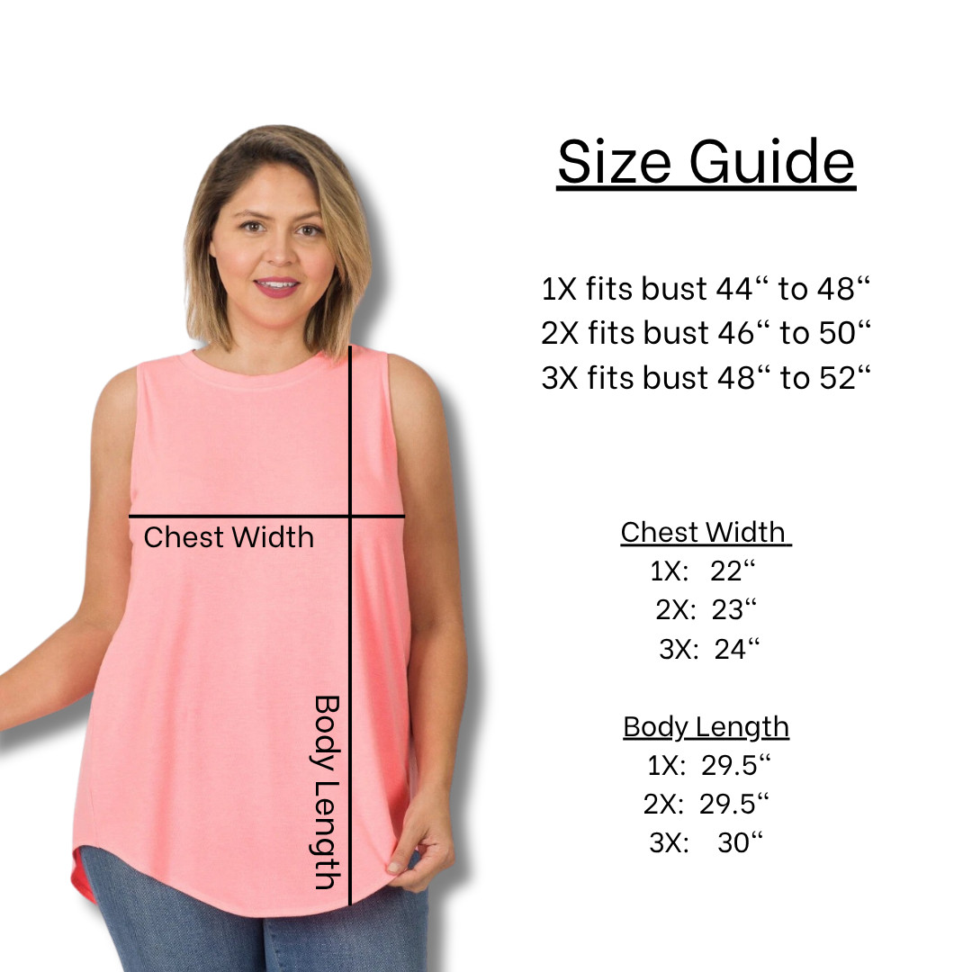 1X 2X 3X Women Round Neck Sleeveless Long Tank Top Luxe Rayon Tunic High Low Hem
