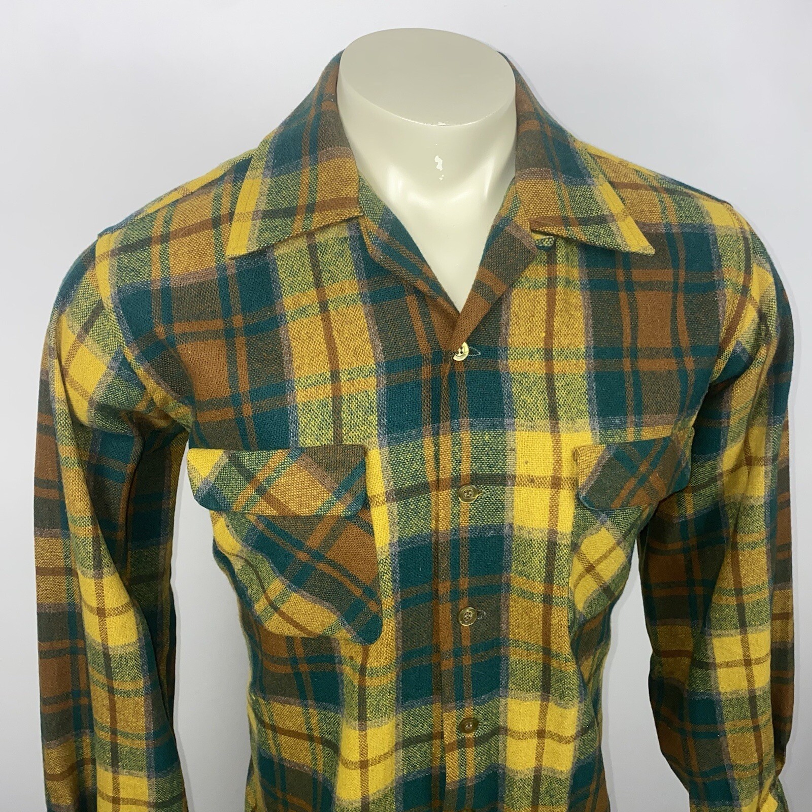 Vtg 50s 60s Lord James Shirt Loop Collar Flannel Cruiser Wool Nylon Mens Large