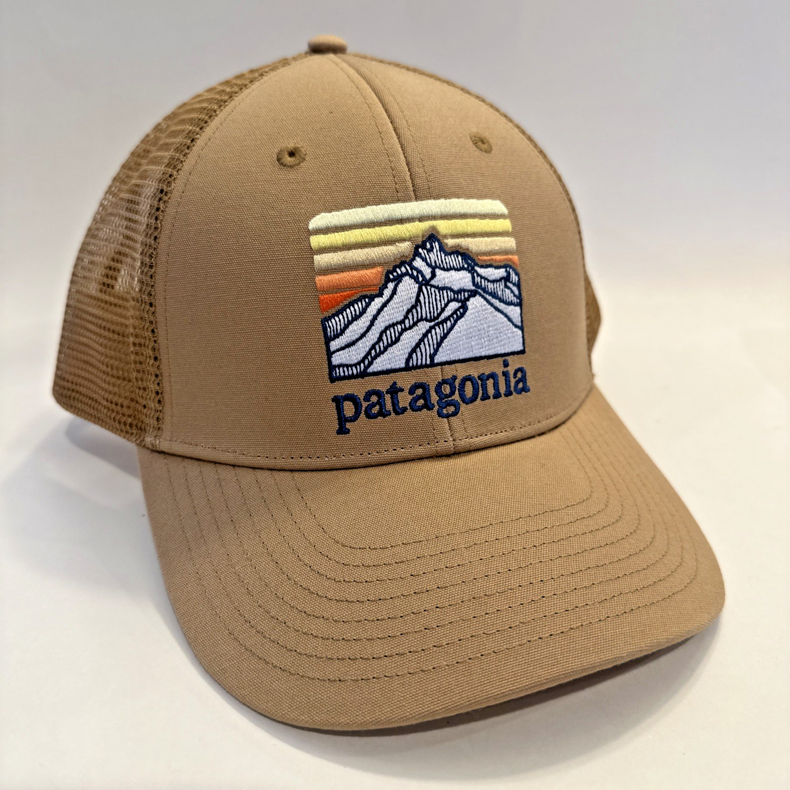 NWT Patagonia Line Logo Ridge LoPro Trucker Hat Grayling Brown NEW Cap Mesh Mens
