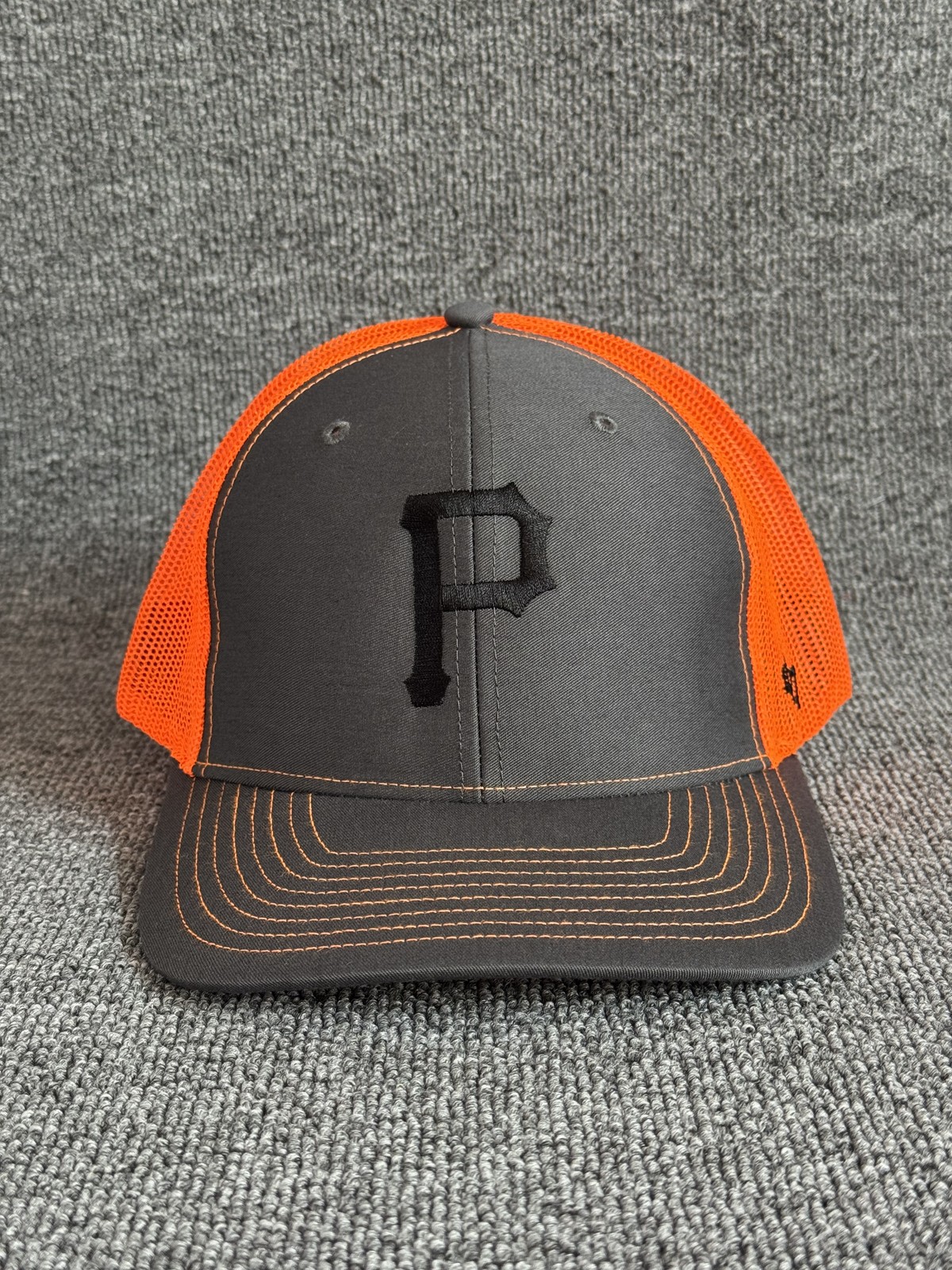 47 Brand Pittsburgh Pirates Trucker Hat Snapback Mesh Cap Grey Orange One Size