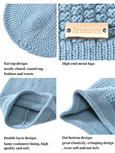 Slouchy Beanies for Women Winter Soft Warm Cashmere Hat Skull Cap Medium Blue