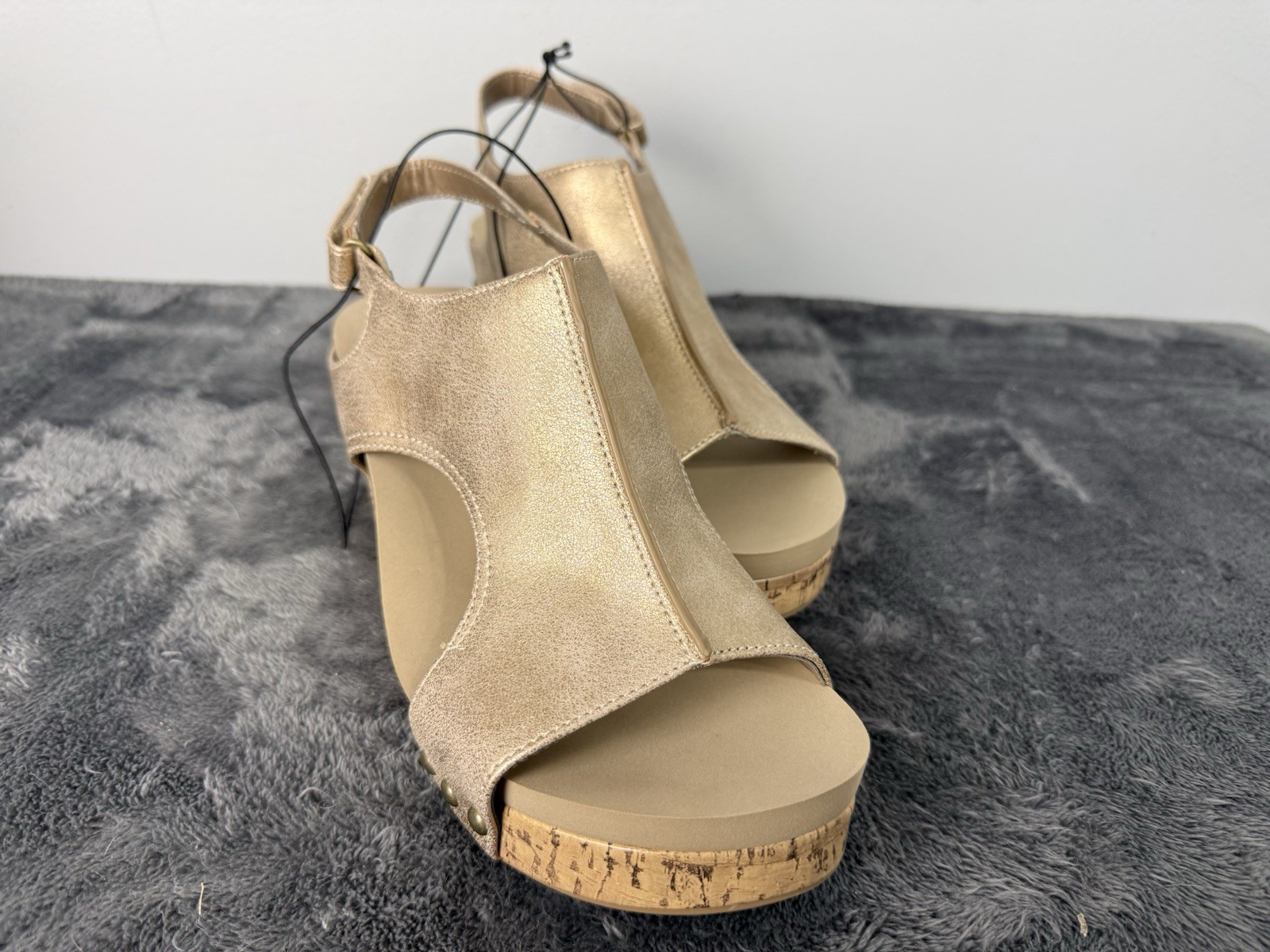 POP 9.5 M Metallic Gold Comfort Fit Wedge Sandals Slingback Shoes Women