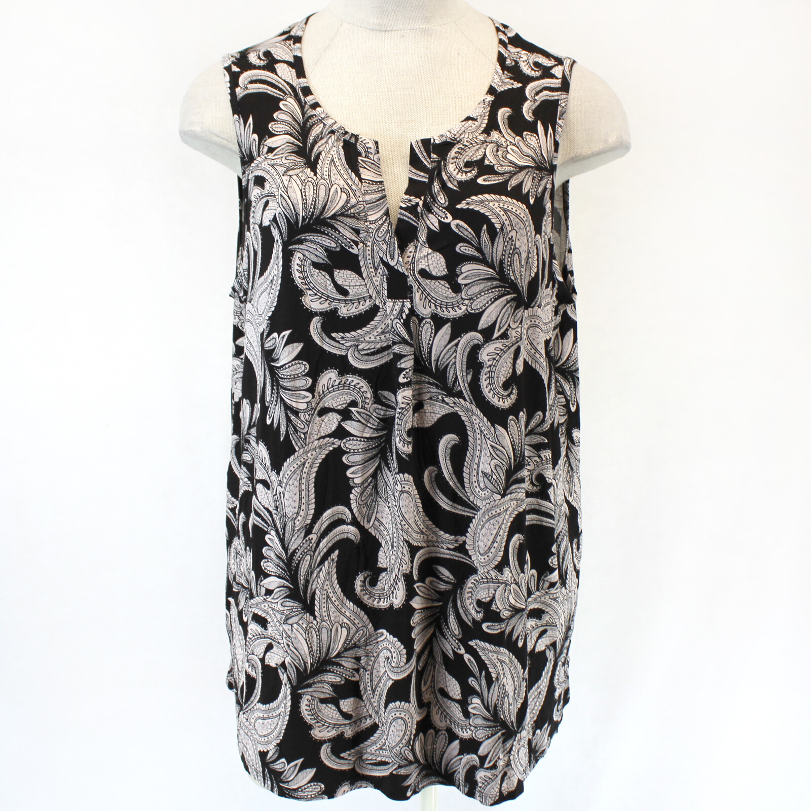 Jones NY Plus Bronze/Black Paisley Sleeveless Splitneck Top 2X Spring Summer