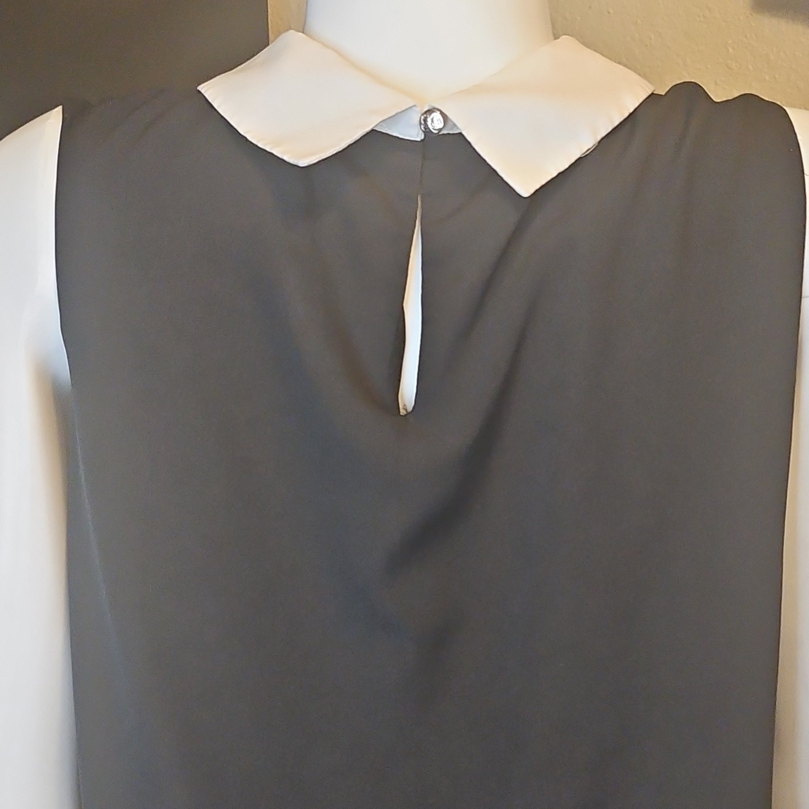 CeCe Shift Dress Black/White Peter Pan Collar Bow Sleeveless Knee Length 12