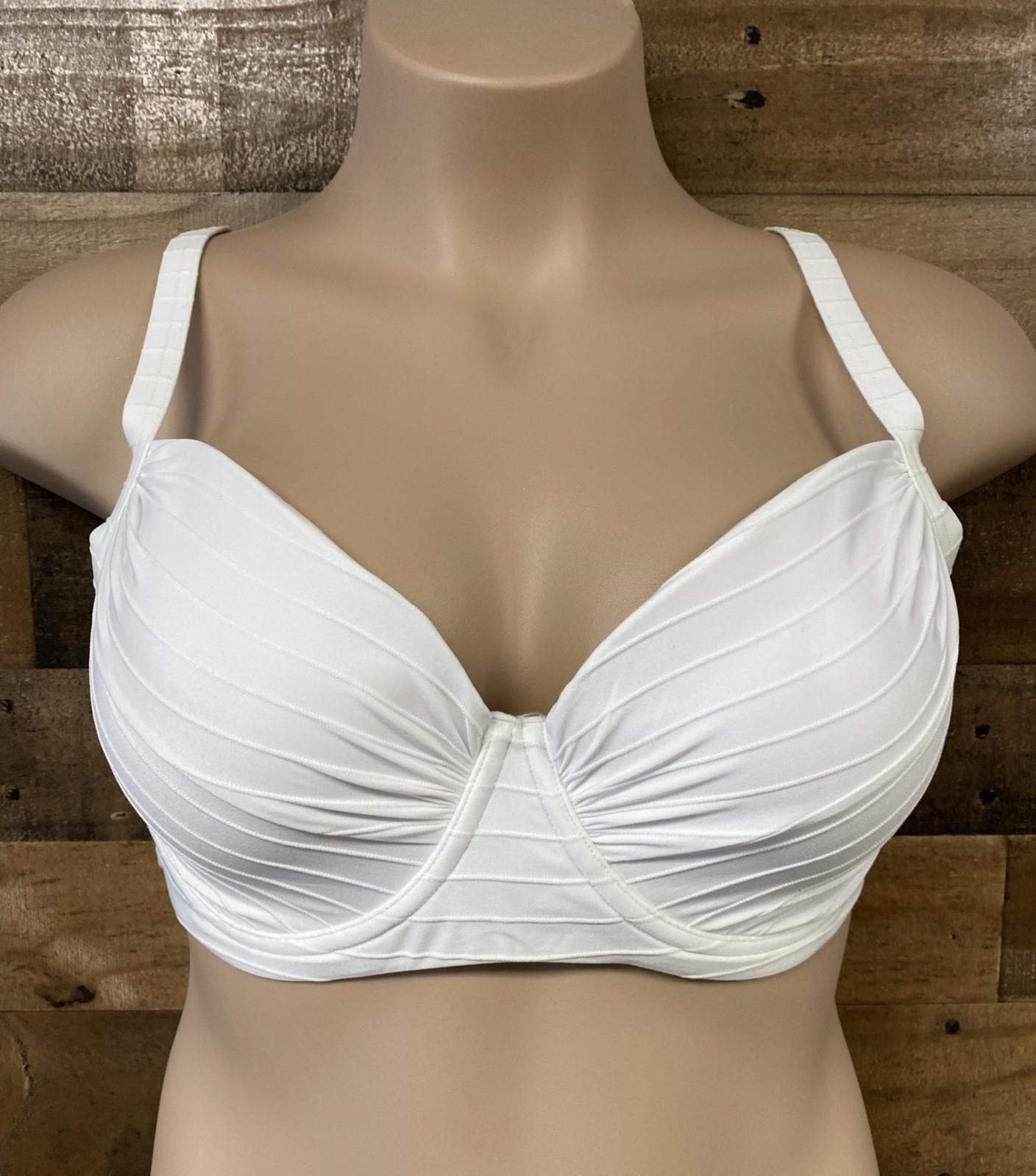 Lands End White Ribbed Retro Underwire Bikini Top Swimwear Size 14 New