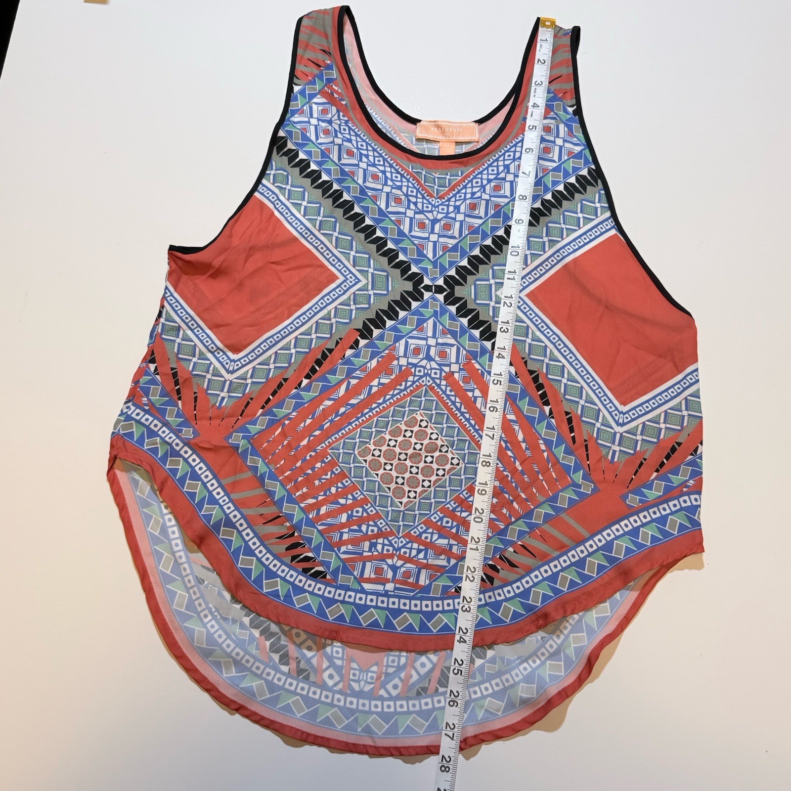 Peach Puff Sleeveless Racerback Tank Top Multi-Colored Geometric Tribal Boho