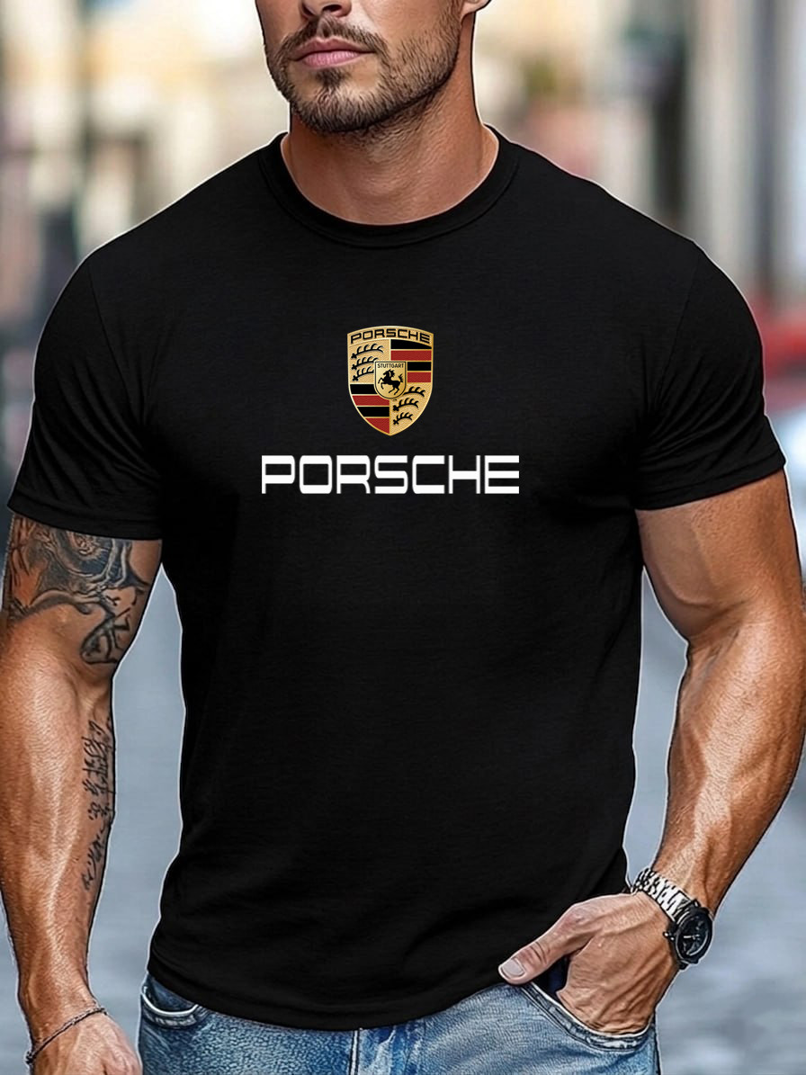 Porsche Style Black T-shirt Classic Cotton Tee Casual Unisex