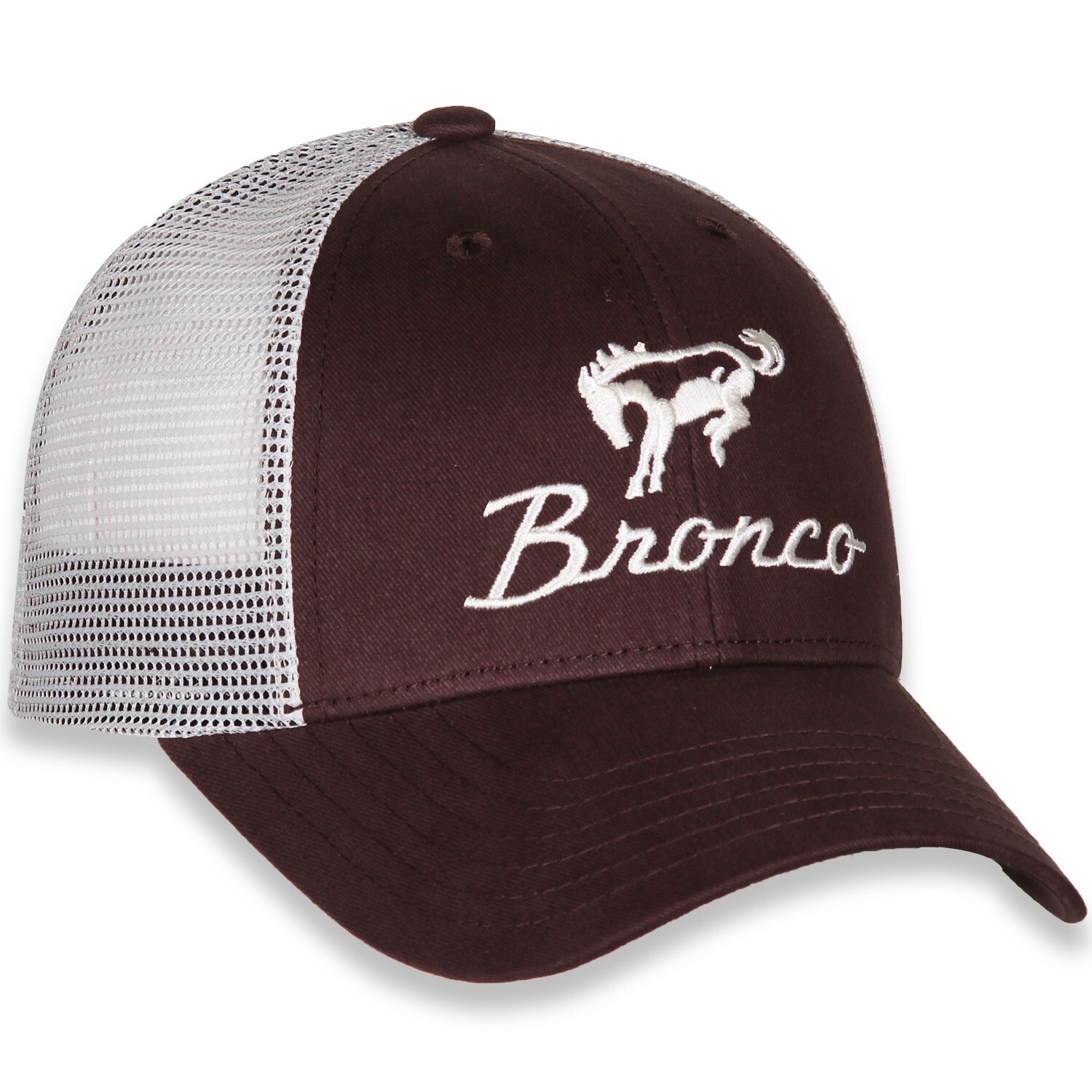 CHECKERED FLAG SPORTS FORD BRONCO LOGO EMBROIDERED BROWN TAN MESH HAT G1894