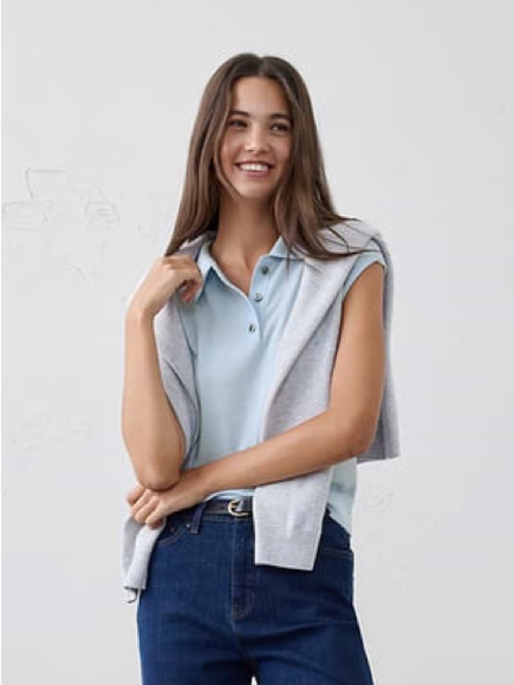Women’s Banana Republic Light Blue Cap Sleeve Merino Wool Polo Size M Coastal