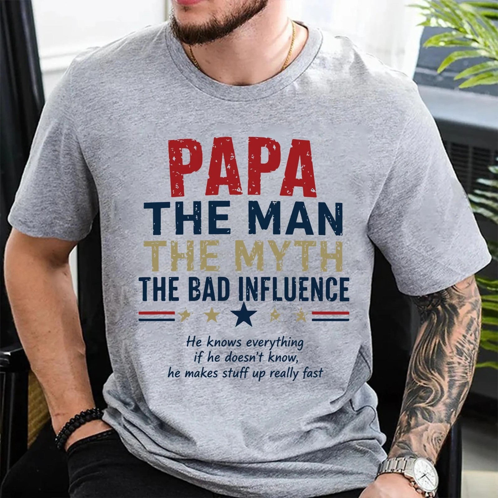 Dad The Man The Myth The Bad Influence Shirt Funny Father’s Day Gift S-5XL