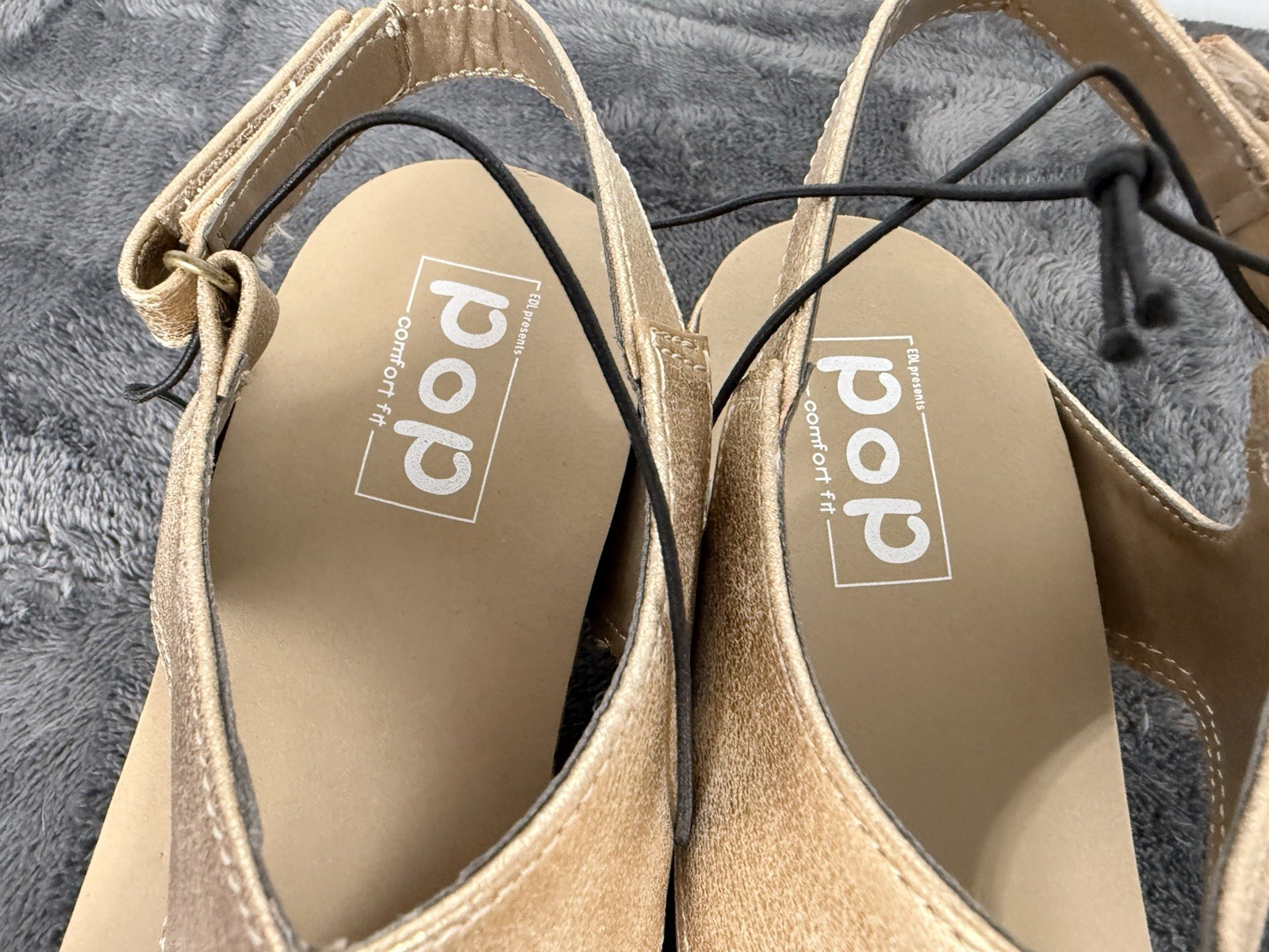 POP 9.5 M Metallic Gold Comfort Fit Wedge Sandals Slingback Shoes Women