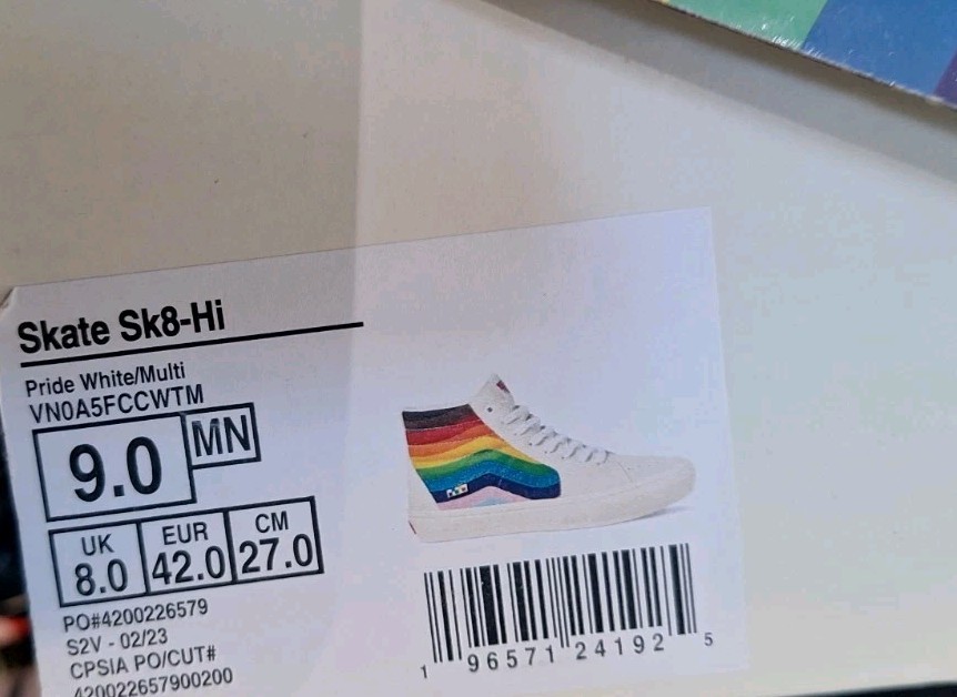 Vans Skate Sk8-Hi Top Pride Men Sz 9 White Rainbow LGBTQ+ Sneaker Parade Shoe
