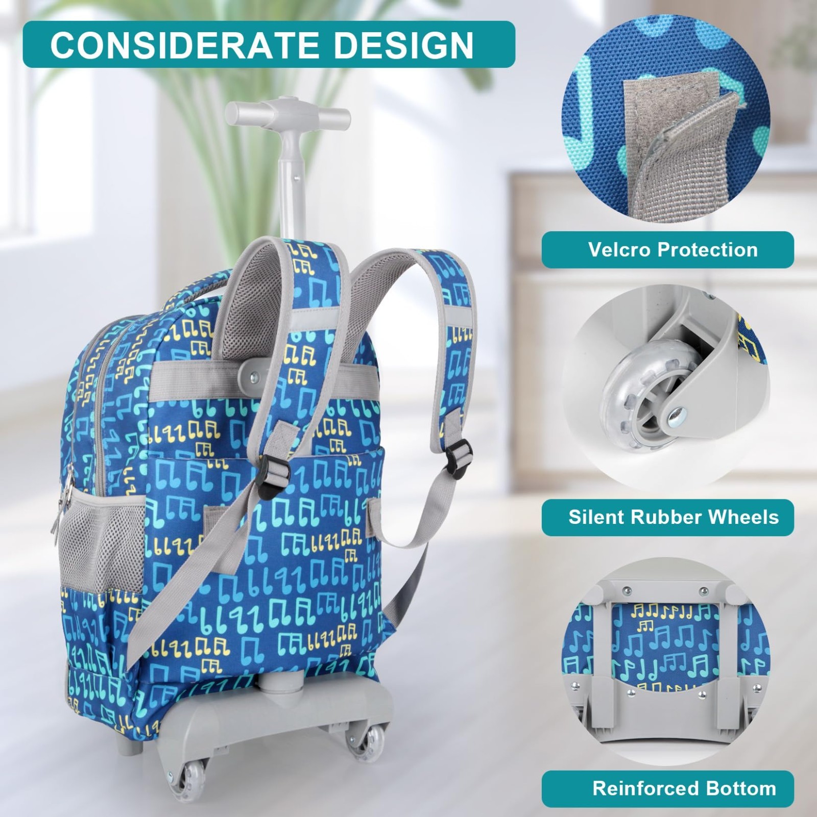 18-Inch Rolling Backpack for Kids – Wheeled Bookbag for School & Travel, Unisex