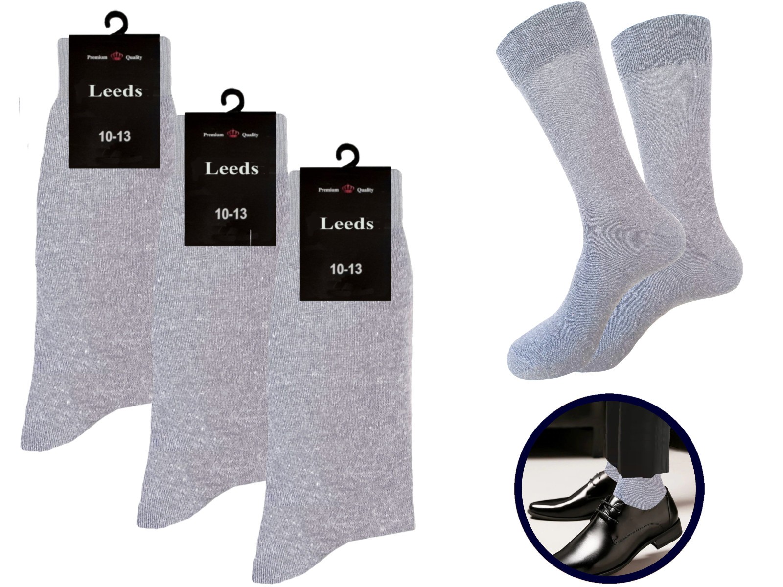 Solid Colors NATURAL COTTON Dress Socks 10-13 GRAY BLACK Formal Socks