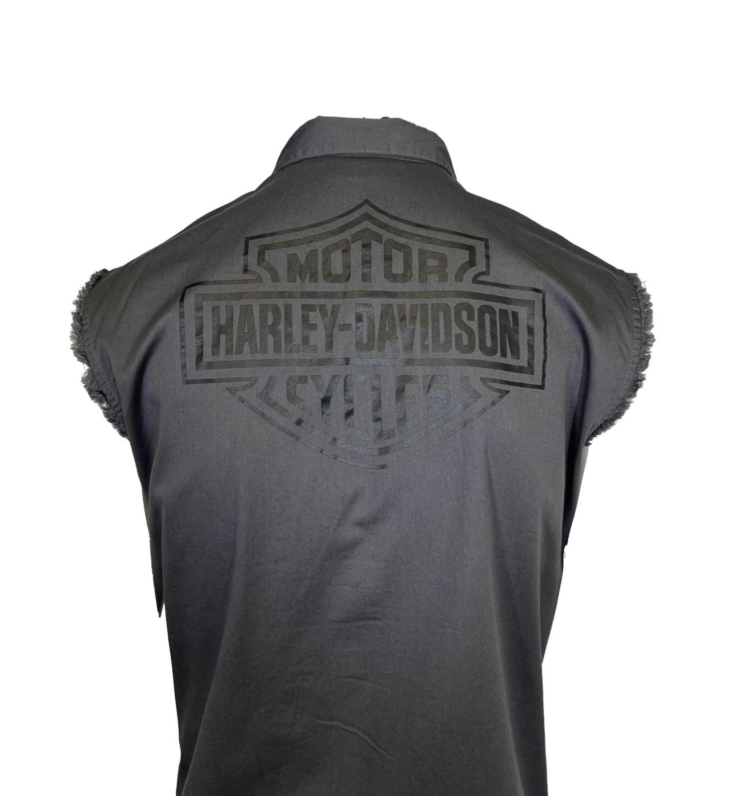 Harley-Davidson Men’s Dark Grey Vest Logo Patch Sleeveless Shirt (S68)