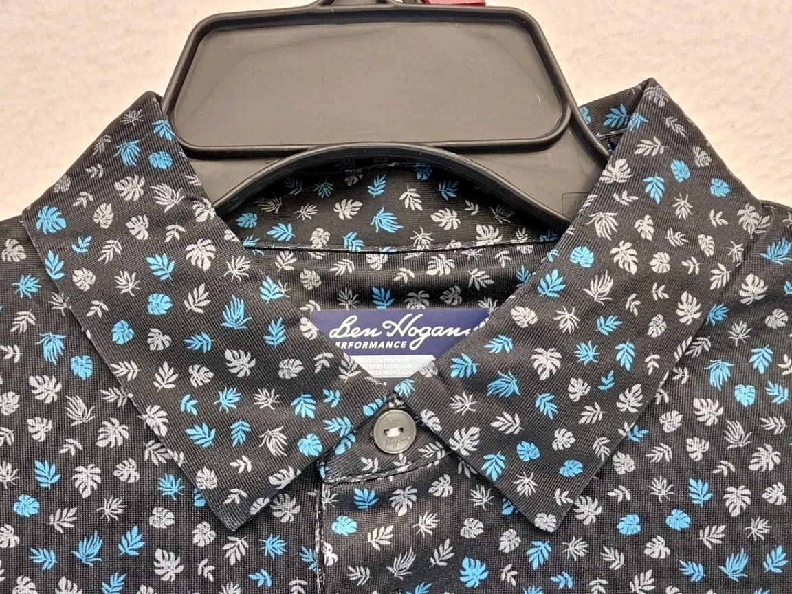 Ben Hogan Performance Short Sleeve Golf Shirt Polo Men’s Small Black With Floral