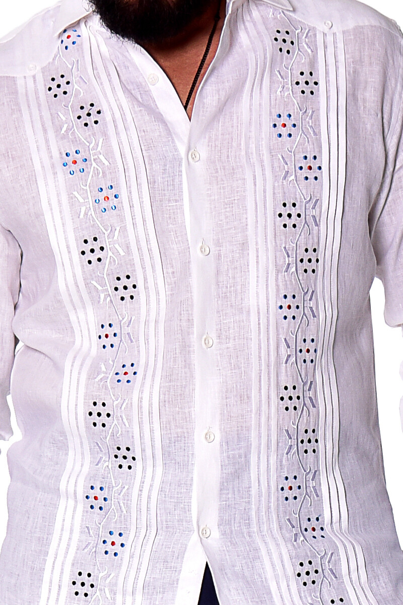 Bohio Mens 100% Linen Fancy Guayabera Style Shirt- White Embroidered – MLFG2033