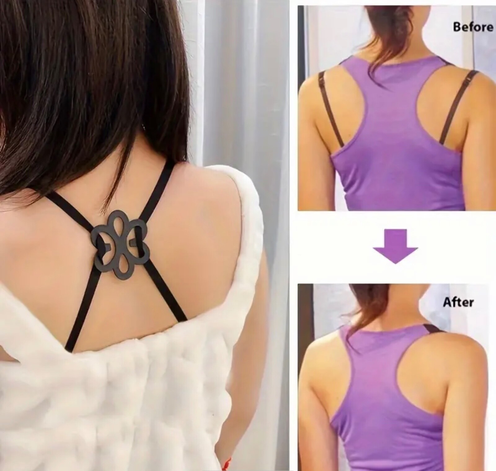 3pc Racer Back Clips Cleavage Enhancer Bra Straps Clip Racer Back, Flower style