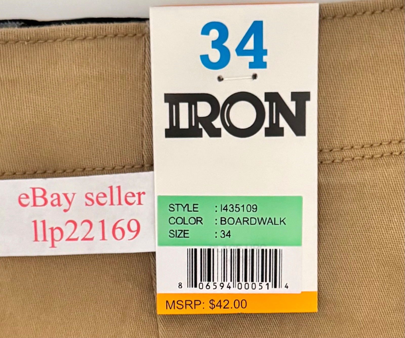 IRON CO Men’s Stretch Shorts (SIZE 34) Flex Waist Flat Front BOARDWALK New Tag!