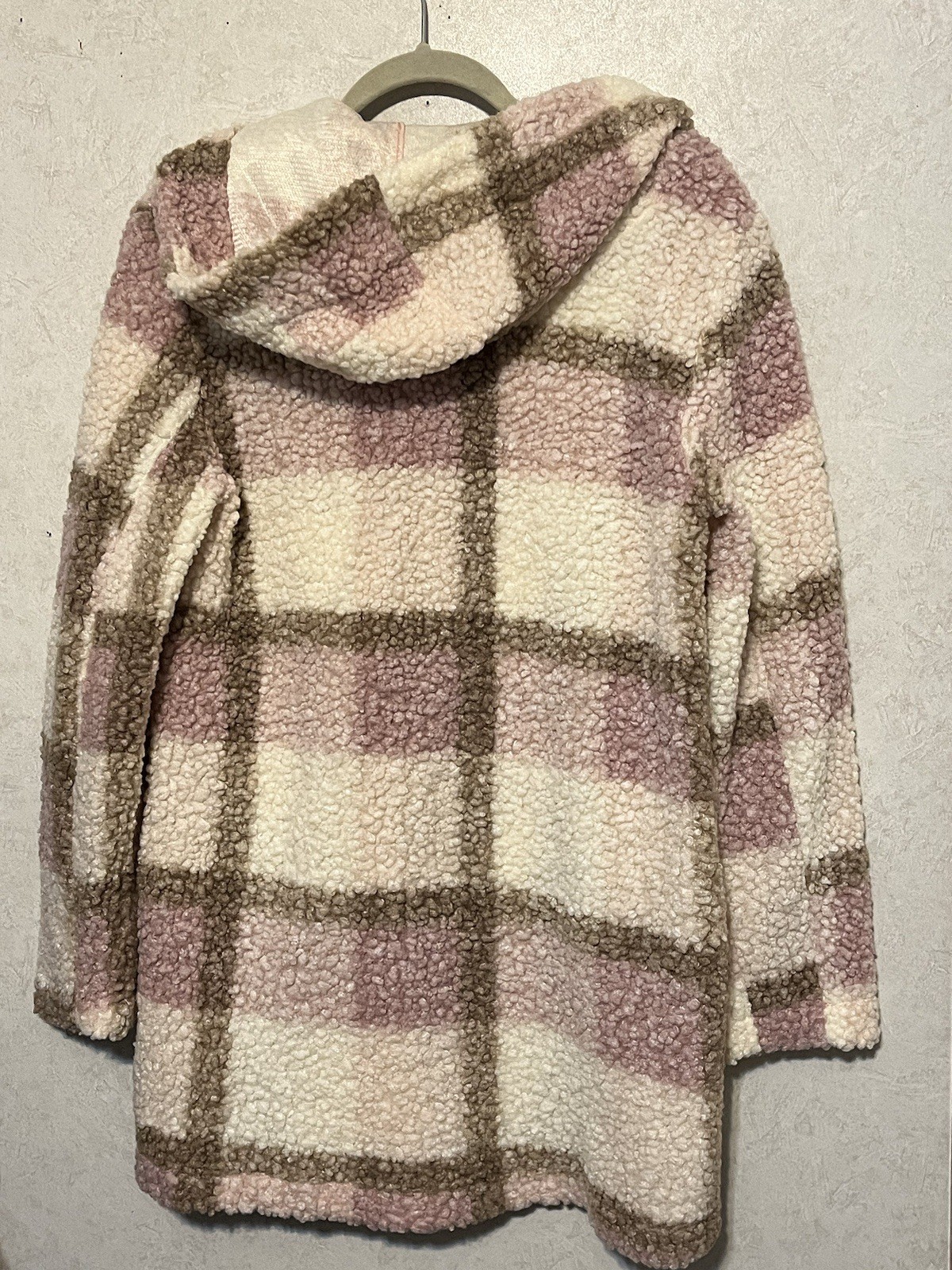 Picadilly Fleece Teddy Jacket – Pink/Beige/White Plaid Size XS – NWT Mid-length