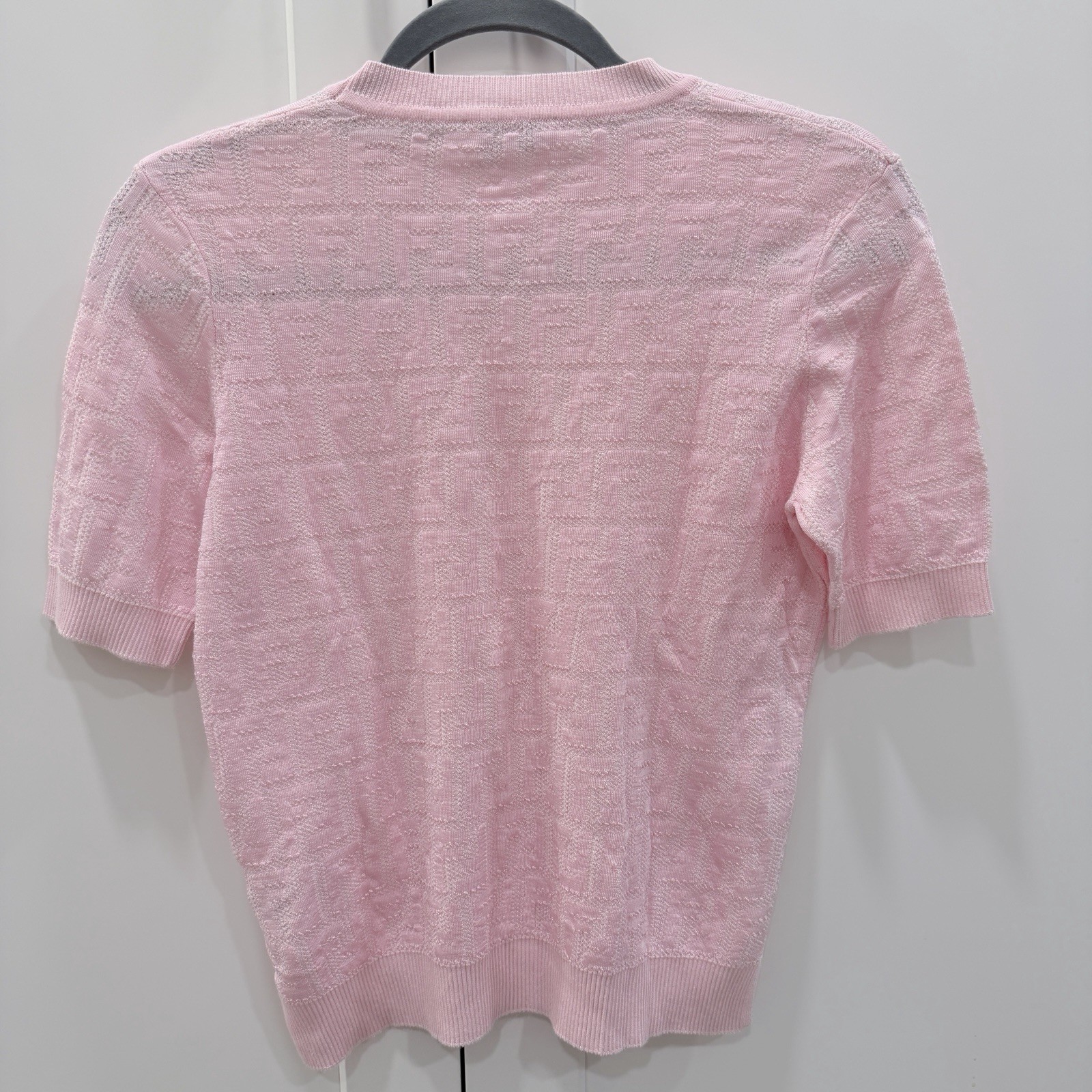 Fendi FF Logo Knit Short Sleeve Sweater Top Pink IT 40 US S Made In Italy