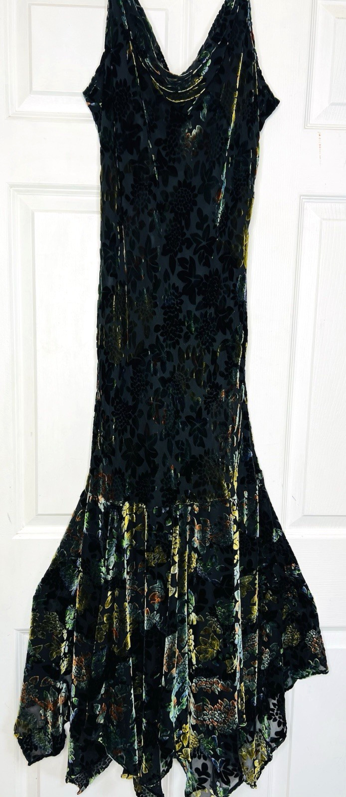 Vtg Newport News Size 10 Maxi Long Dress Velvet Silk Burnout Mermaid Hem Gown