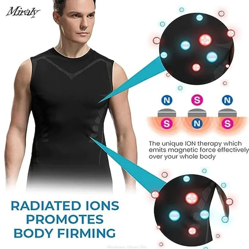 Men Compression Shirt Version Ionic Shaping Sleeveless Vest Sport Tank Top S-2XL