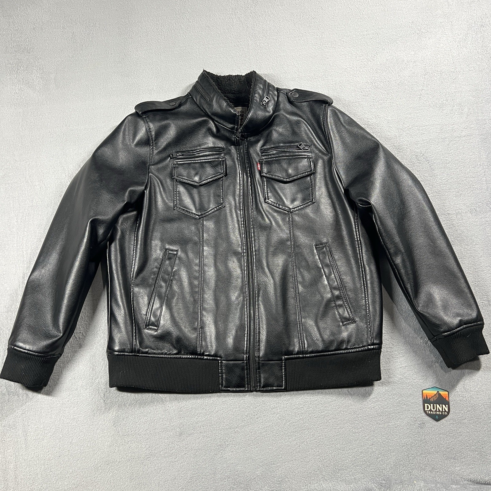 Levis Jacket Mens XL Black Faux Leather Insulated Sherpa Lined Bomber Moto