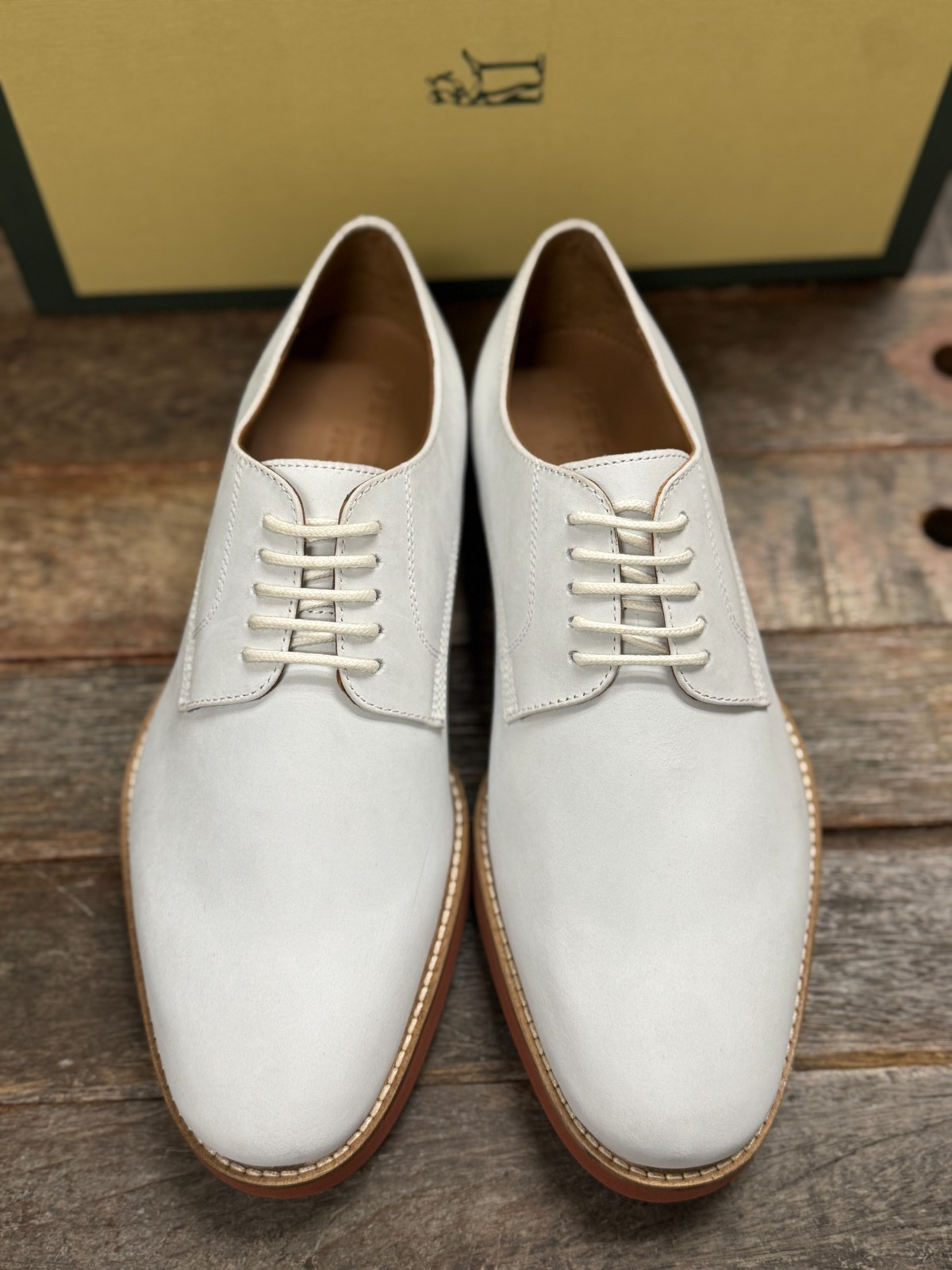 Peter Huber Men’s Shoes Classic White Buck Oxford Red Brick Outsole $179