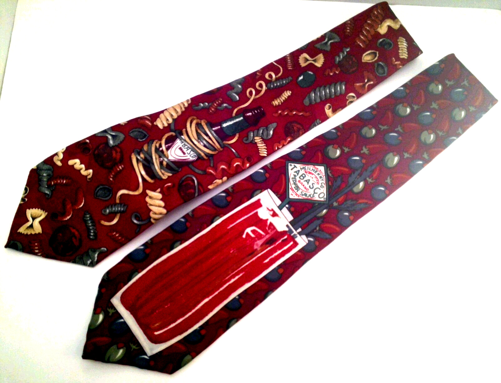 Necktie Pasta Tabasco Chili Peppers Lot of 2 100% Silk, Classic (57 in.-60 in.)