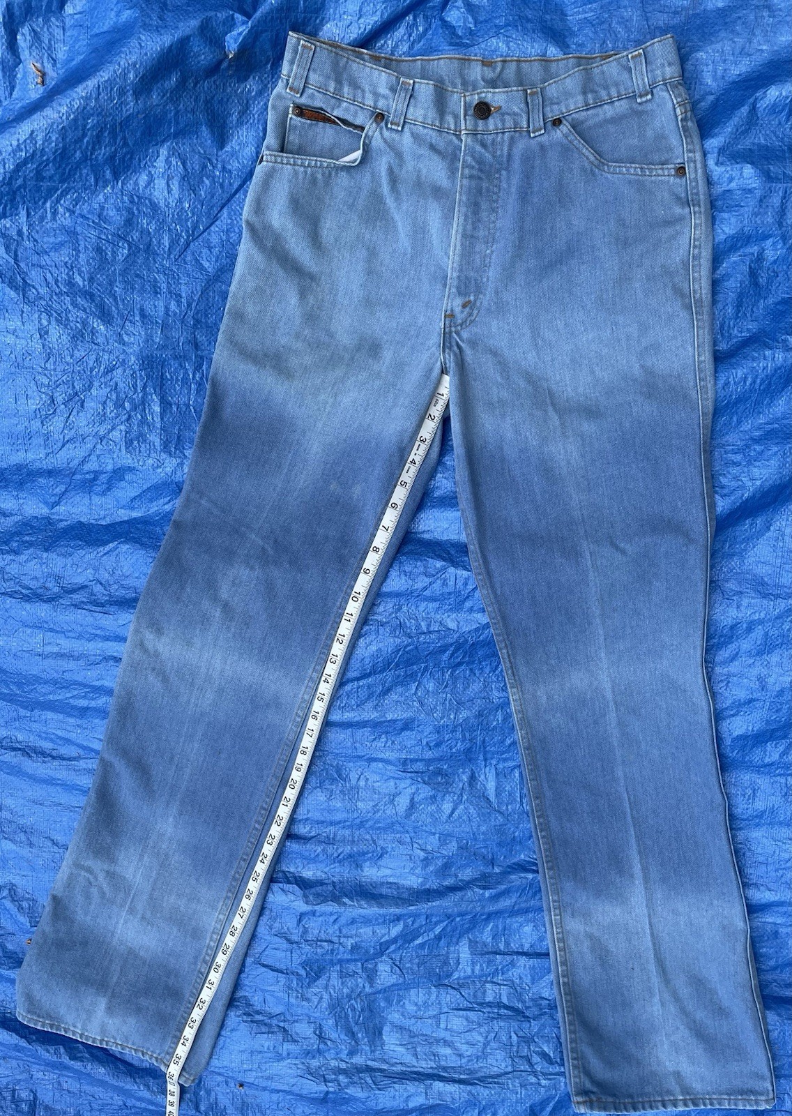 Vintage 1970s Levis Orange Tab Western Cowboy Movin On Jeans Light Wash USA Made