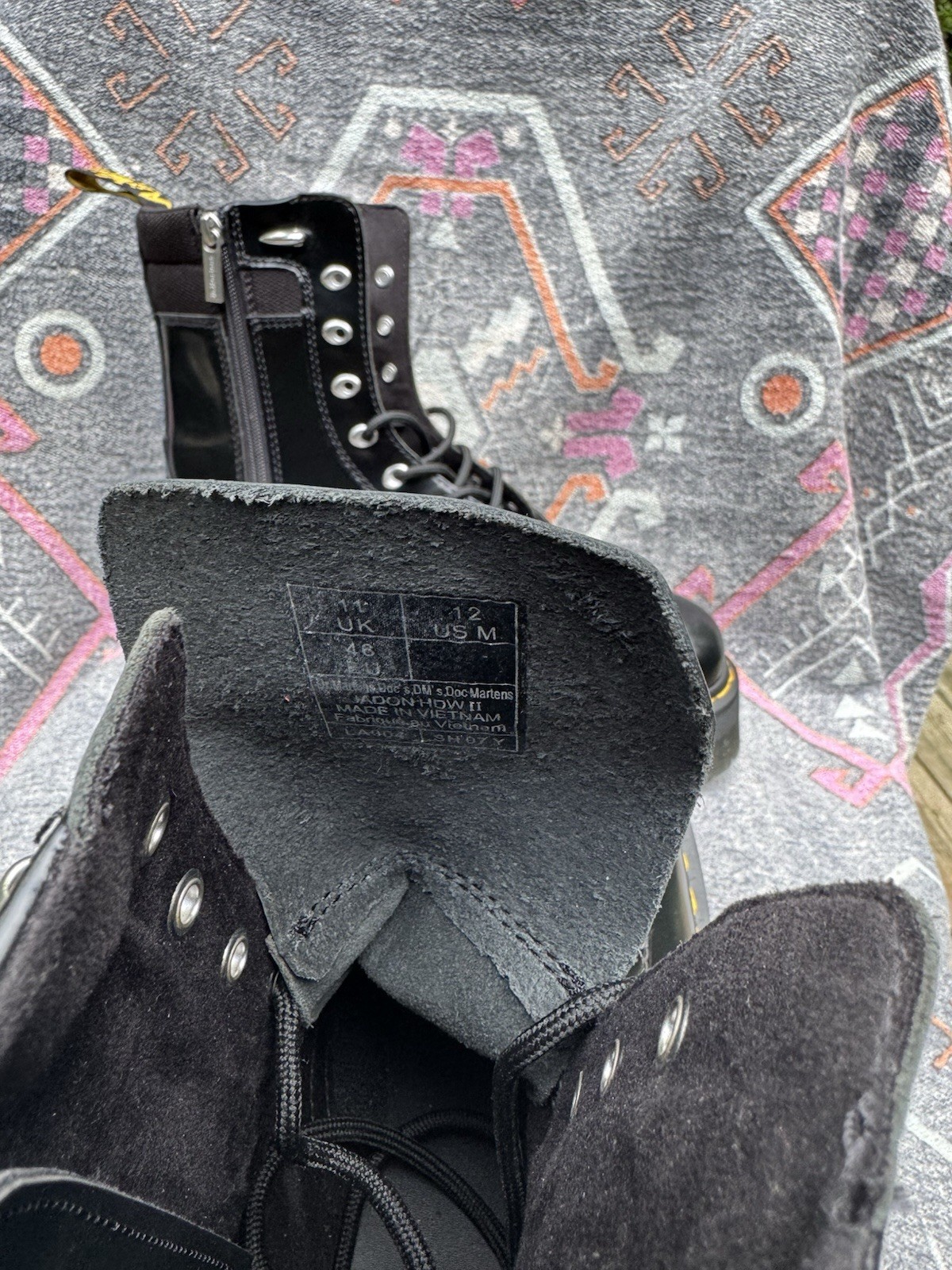 Dr. Martens Men’s Size 12 Platform Black Lace Up Combat Boot W Zipper Jadon II
