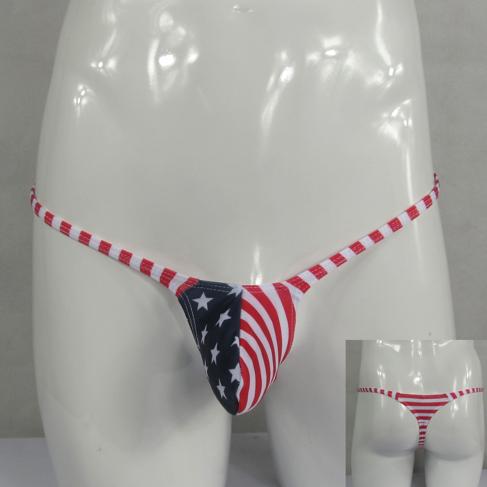 K403 P Hot Men String Thong Bulge Pouch T-back Star & Stripes Patriotic