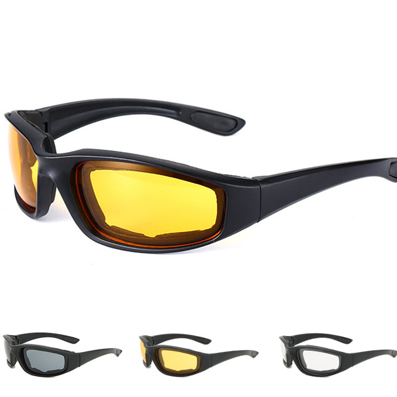 3 Pair Chopper Riding Motorcycle Glasses Clear Smoke Yellow, Padded, Comfortable