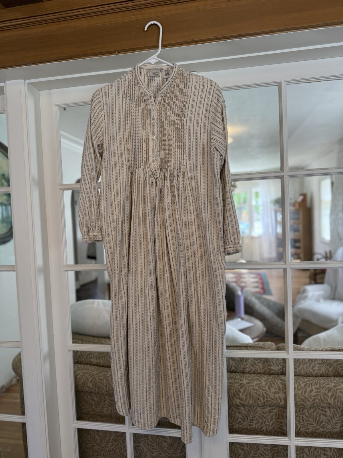 Vintage L.L.Bean Prairie Dress Women’s Small Blue Cream Calico Stripe