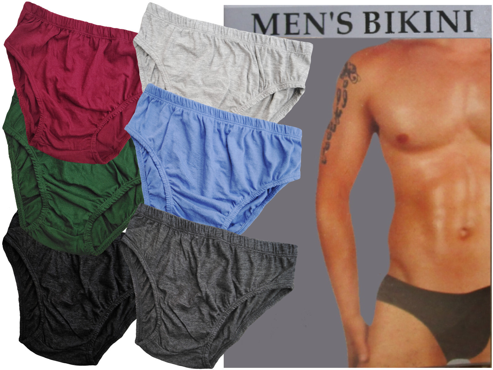 6 PACK MEN BIKINI BRIEFS TRUE TO SIZE COTTON SOLID COLOR BREATHABLE UNDERWEAR