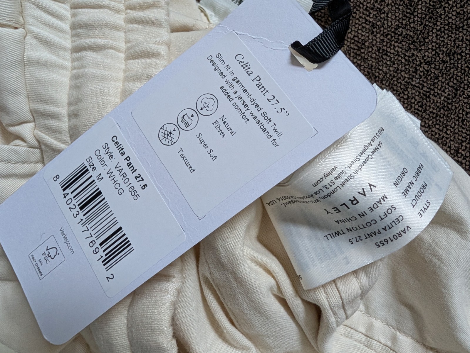 Varley Celita Pant Medium Ivory Cream Joggers NWT Athleisure Drawstring Tapered