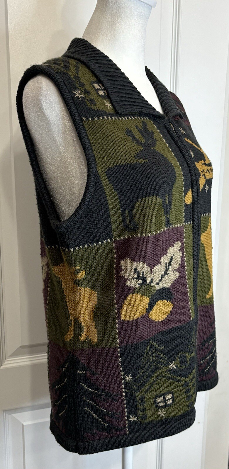 NATURAL REFLECTIONS (VTG) Wool Blend Sweater Vest Med Full Zip Cabincore Nature
