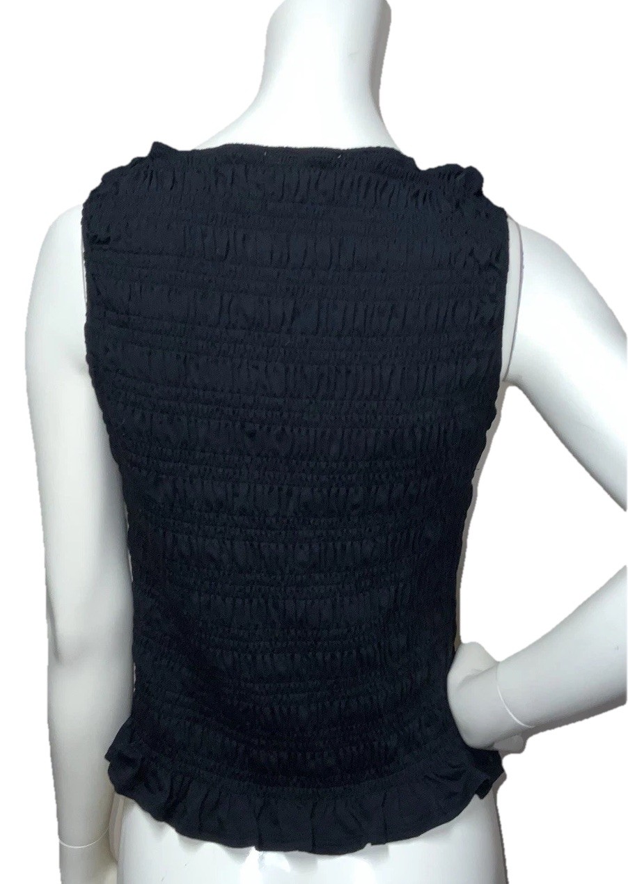 AND NOW THIS Black Smocked Textured Sleeveless Peplum Top Size Large NEW